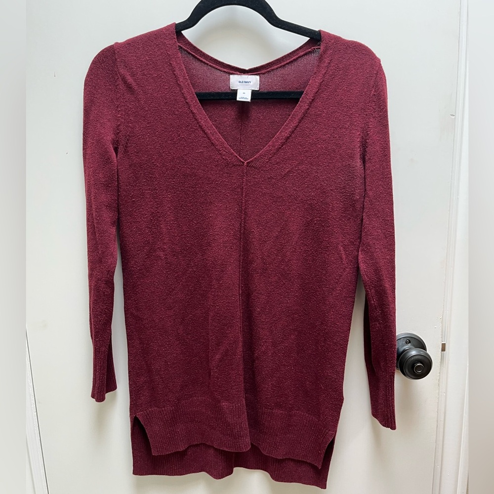 Burgundy V-Neck Sweater S Old Navy